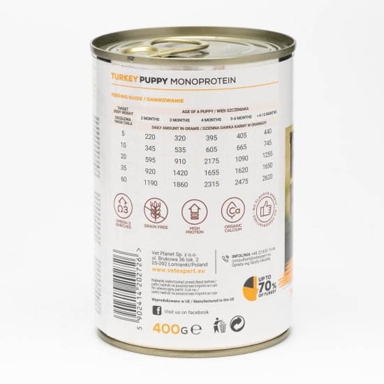 Hrană umedă pentru câini, 400g, cu carne de curcan