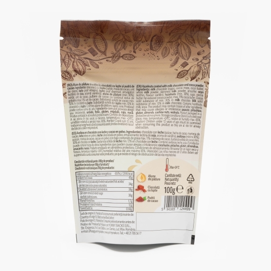 Alune de pădure învelite în ciocolată cu lapte și pudră de cacao 100g