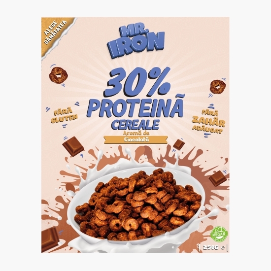 Cereale vegane cu aromă de ciocolată, cu 30% proteină, fără zahăr, low carb, fără gluten 250g