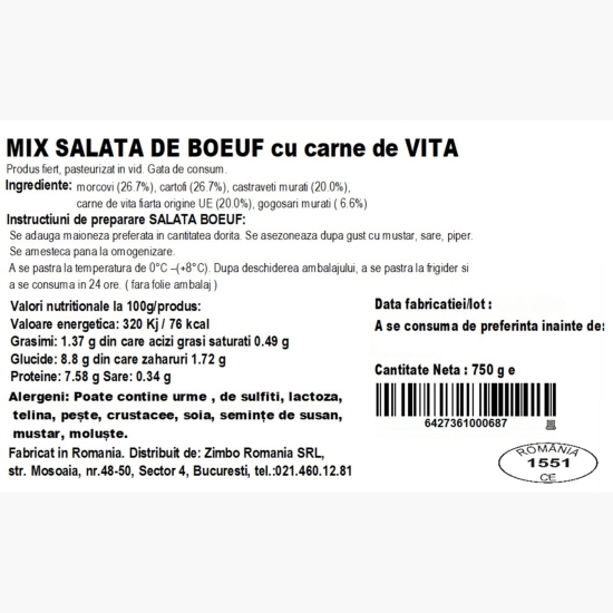 Mix salată de boeuf (cu carne de vită) 750g