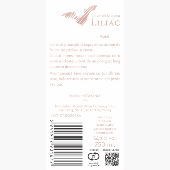 Vin rose sec, 12.5%, 750ml