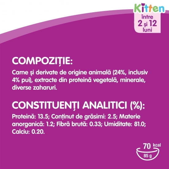 Hrană umedă pentru pisici junior, 85g, cu pui în aspic