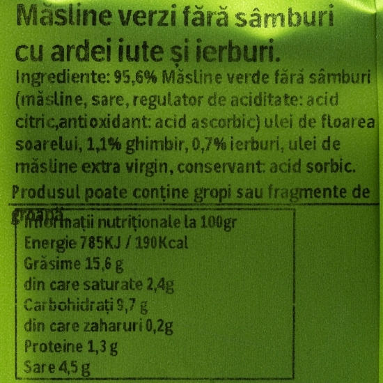 Măsline verzi fără sâmburi cu ghimbir și ierburi 70g