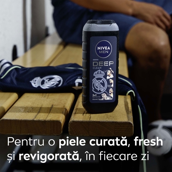 Gel de duș pentru bărbați Deep Clean 3în1, pentru corp, față și păr, ediție limitată Real Madrid 250ml