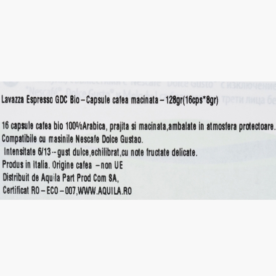 Espresso bio, 16 băuturi, capsule cafea eco compatibile Dolce Gusto