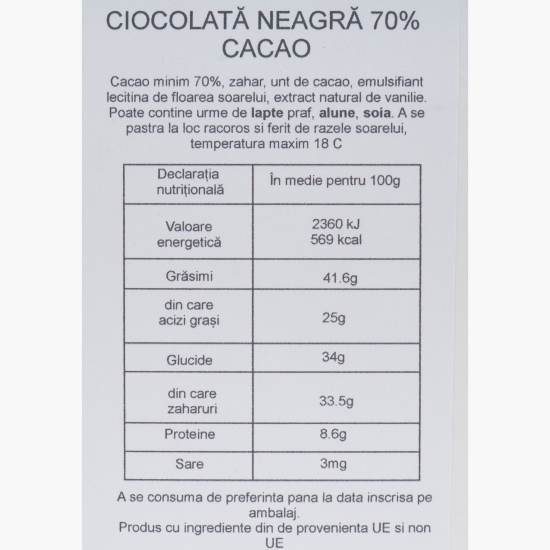 Ciocolată neagră 70% cacao 80g