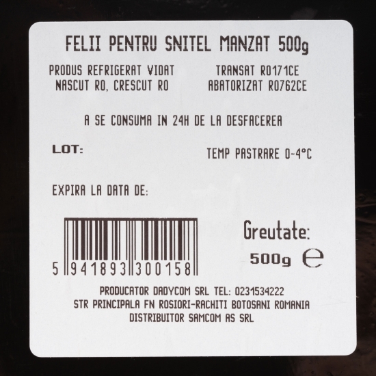 Felii pentru șnițel mânzat 500g