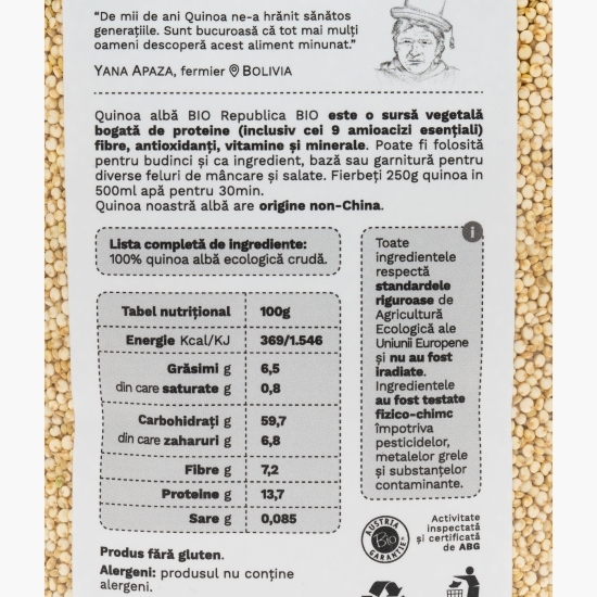 Quinoa albă ecologică, fără gluten 500g