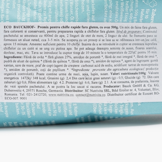 Mix eco pentru chifle rapide cu ovăz, fără gluten 500g