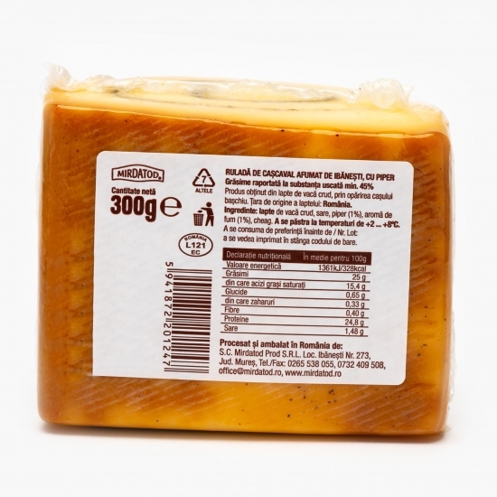 Ruladă de cașcaval afumat de Ibănești cu piper 300g