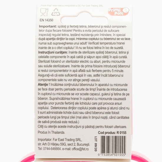 Biberon cu mânere roz, +0 luni, 150ml