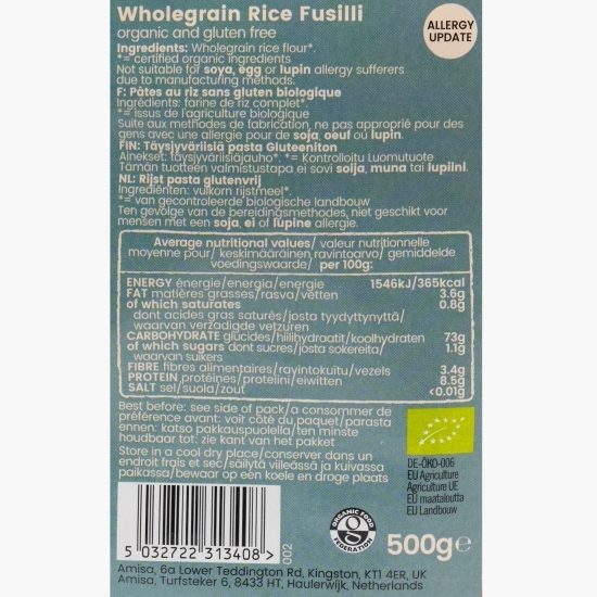 Paste eco fusilli din orez integral, fără gluten 500g