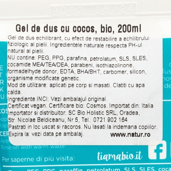 Gel de duș bio cu cocos 200ml