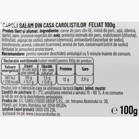 Salam din Casa Caroliștilor feliat 100g