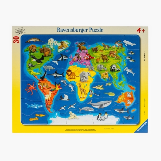 Puzzle-Harta lumii cu animale 30 piese 4+ ani