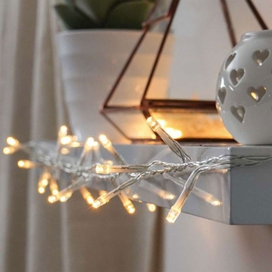 Instalație de Crăciun, 2m, cu baterii tip liniar, 2 jocuri de lumini, fir transparent, 20 LED-uri