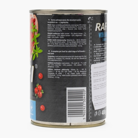 Hrană umedă pentru câini adulți, cu miel, afine și merișoare 400g