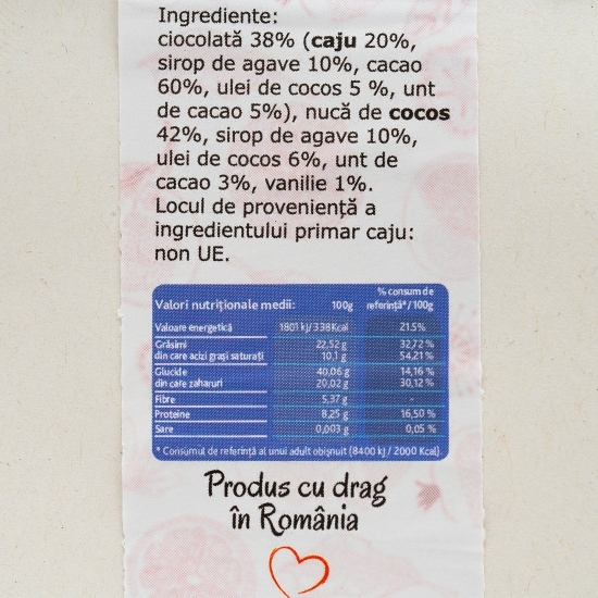 Tort Bora Bora cu nucă de cocos naturală și ciocolată raw vegan fără gluten, fără zahăr adăugat 110g