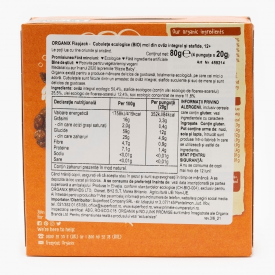 Cubulețe ecologice moi din ovăz integral și stafide, 12+ luni, 80g