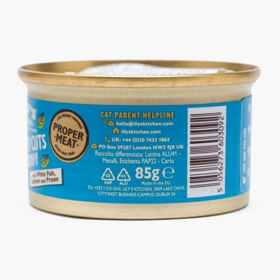 Hrană umedă pentru pisici, cu pește alb, somon și creveți Tasty Cuts in Gravy 85g