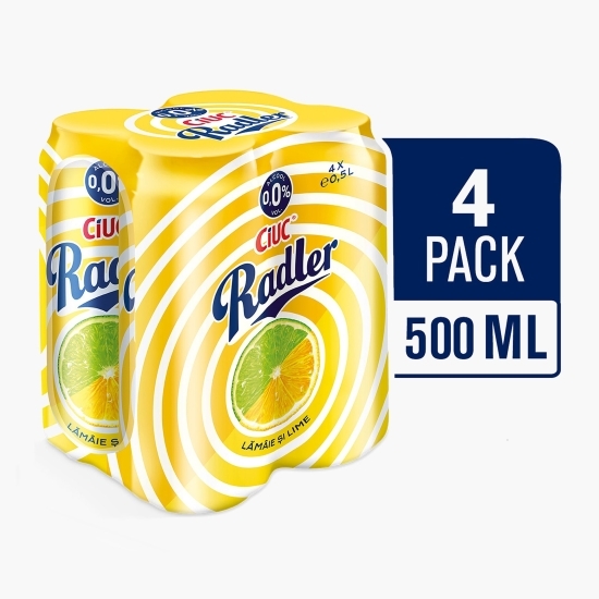 Bere cu gust de lămâie și lime cu 0% alc. doză 4x500ml