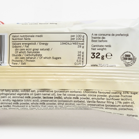 Cake Bar prăjitură cu glazură de cacao și umplutură de vanilie 32g