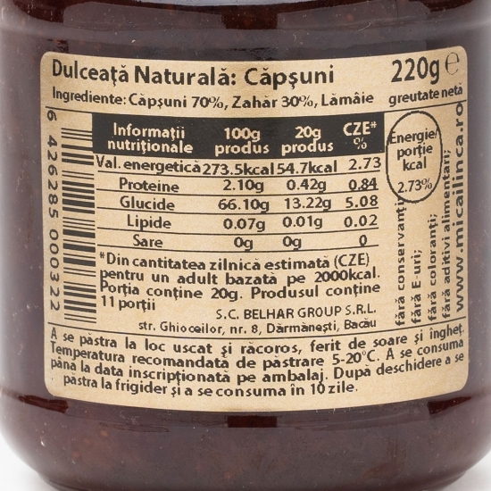 Dulceață naturală de căpșuni 220g