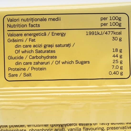 Croissant cu umplutură de vanilie, învelit în ciocolată cu lapte 60g
