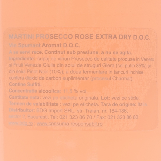 Vin spumant rose extra-sec Prosecco, 11.5%, 0.75l