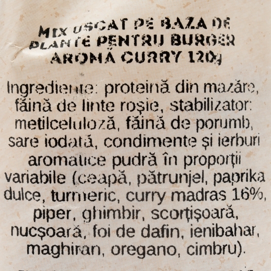 Amestec uscat pe bază de plante pentru burger și chiftele de legume, cu aromă de curry 120g 