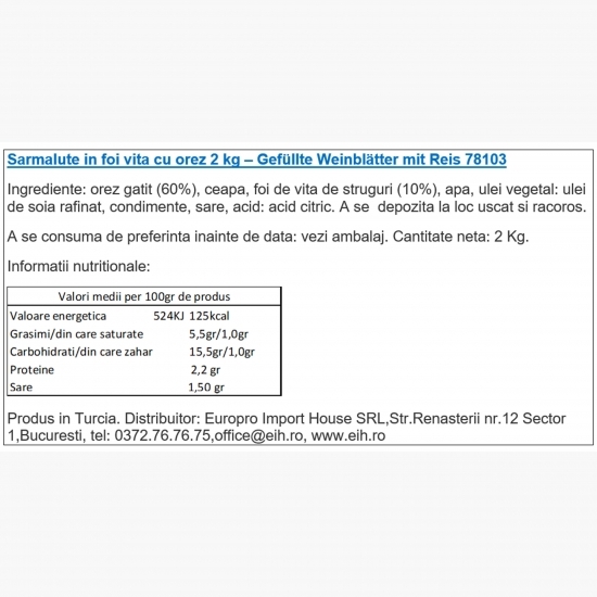 Sărmăluțe în foi de viță cu orez 2kg