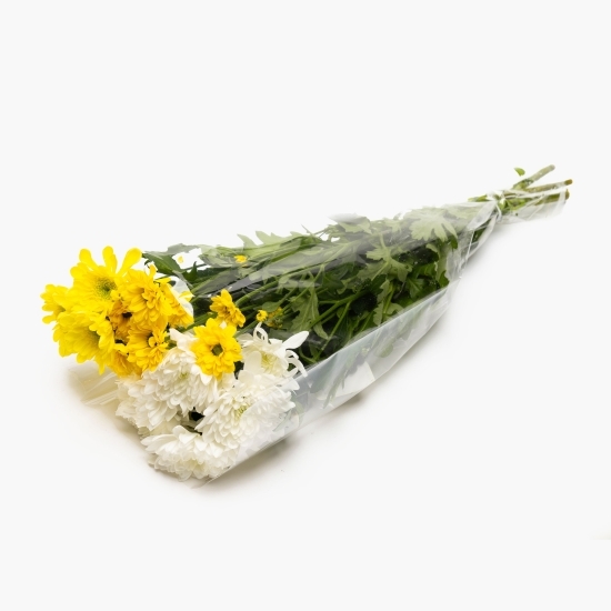 Buchet cu crizanteme albe și galbene, 3 fire