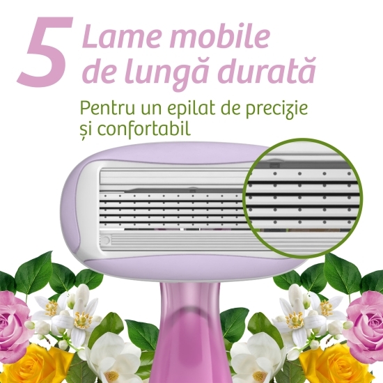 Aparat de ras pentru femei Soleil Escape cu 5 lame, Trandafir & Magnolie, 2 buc