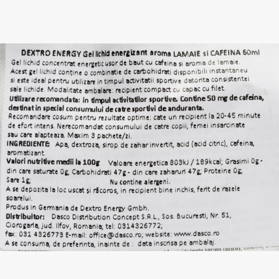 Gel lichid energizant aromă lămâie și cafeină 60ml