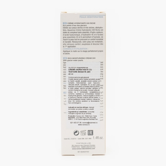 Cremă hidratantă cu textură bogată 24H Aquareva 40ml