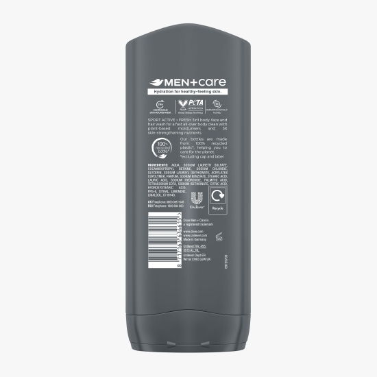 Șampon și gel de duș pentru bărbați Men+Care Sport Active+Fresh 400ml