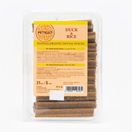 Hrană complementară pentru câini adulți Dental Snacks, cu rață și orez, 21 buc