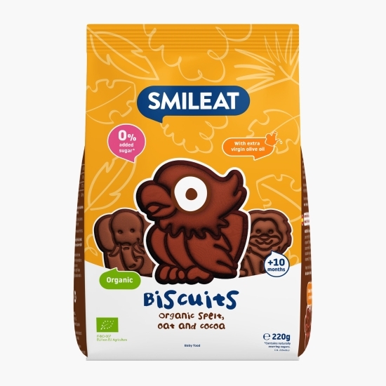 Biscuiți ecologici pentru copii, în formă de animăluțe, cu spelta și cacao, +10 luni, 220g
