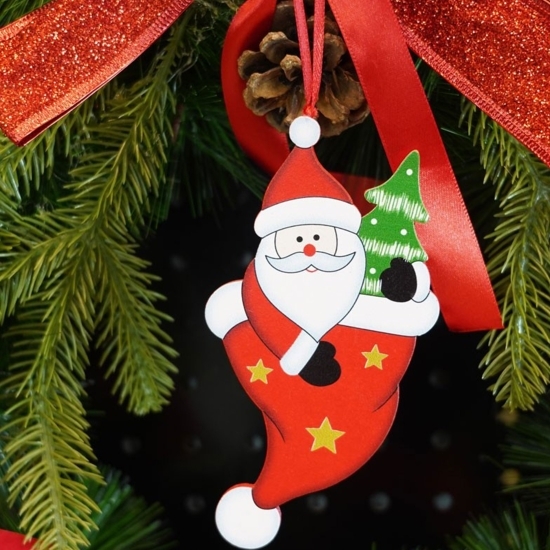 Ornament de brad Moș Crăciun, din lemn, 14cm