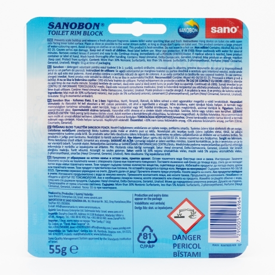 Detergent odorizant pentru vasul toaletei cu parfum de piersică 5 în 1 55g
