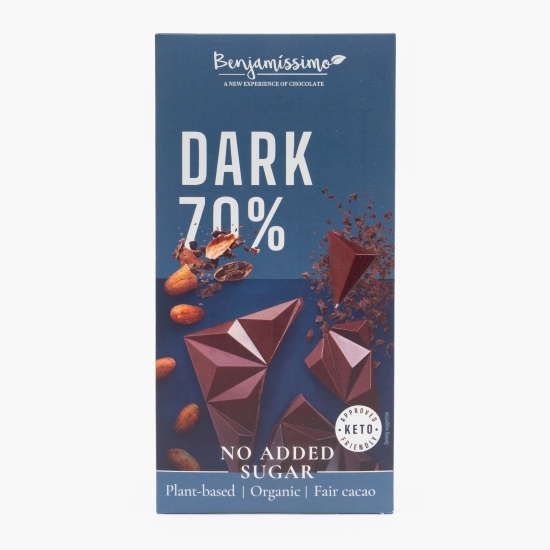 Ciocolată neagră eco 70% cacao, fără zahăr adăugat, 60g