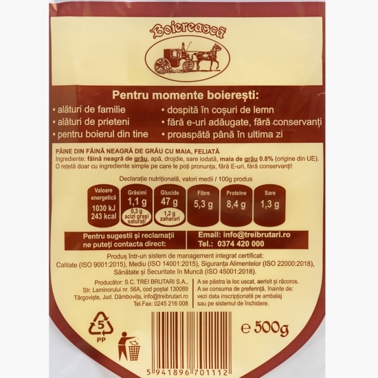 Pâine neagră fără E-uri, fără conservanți 500g