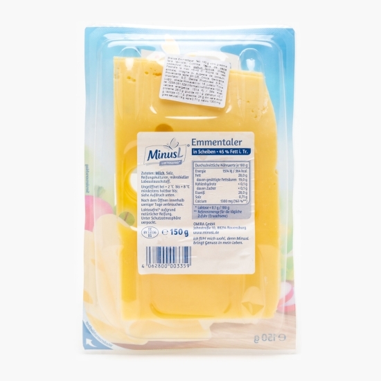 Brânză Emmentaler felii fără lactoză 45% grăsime 150g