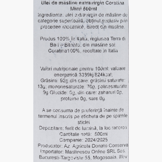 Măslinescu - Ulei de măsline extravirgin Coratina, 0.5l
