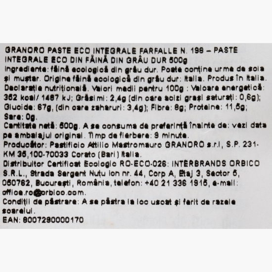 Paste Farfalle integrale eco N.198 500g