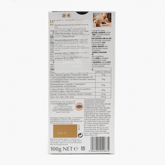 Ciocolată amăruie extra fină, cu sare de mare 100g