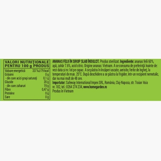Ananas rondele în sirop, conservă 565g