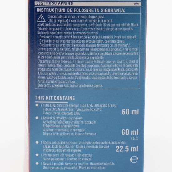 Vopsea de păr permanentă Intense Colour 035 roșu aprins 142.5 ml