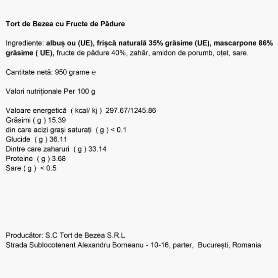 Tort de bezea fructe de pădure 950g