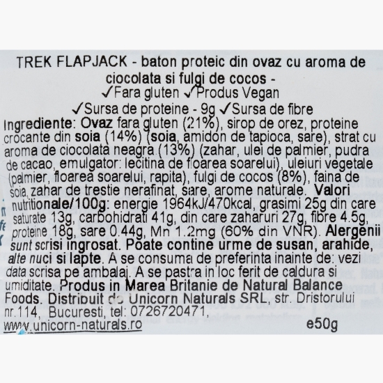 Baton cu ovăz, cocos și cacao, cu proteine, fără gluten 50g